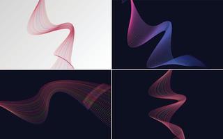 Set of 4 geometric wave pattern background Abstract waving line vector