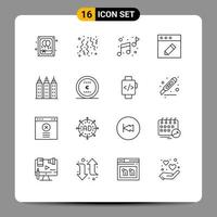 Outline Pack of 16 Universal Symbols of business construction music building edit Editable Vector Design Elements