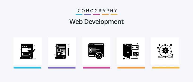 paquete de iconos de glifo 5 de desarrollo web que incluye diseño web. página. desarrollo. desarrollo. navegador. diseño de iconos creativos vector