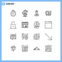 Set of 16 Modern UI Icons Symbols Signs for target folder online labor constructor Editable Vector Design Elements