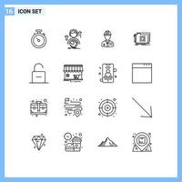 Set of 16 Modern UI Icons Symbols Signs for target folder online labor constructor Editable Vector Design Elements