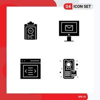 Modern Set of 4 Solid Glyphs Pictograph of clipboard communication progress mail slider Editable Vector Design Elements