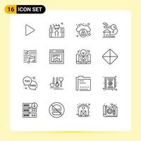 conjunto de 16 iconos de interfaz de usuario modernos signos de símbolos para elementos de diseño de vectores editables para el hogar de bienes raíces de teléfonos inteligentes clave musicales