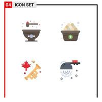 paquete de línea de vector editable de 4 iconos planos simples de la dieta de hoja de tazón canadá cortando elementos de diseño de vector editable