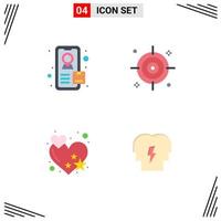 paquete de iconos planos de 4 símbolos universales de seguimiento de personas objetivo corazón 5 elementos de diseño vectorial editables vector