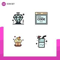 Mobile Interface Filledline Flat Color Set of 4 Pictograms of business cup browser coding beverage Editable Vector Design Elements