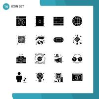 16 Thematic Vector Solid Glyphs and Editable Symbols of fan computer logistic worldwide globe Editable Vector Design Elements