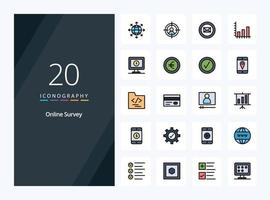 20 Online Survey line Filled icon for presentation vector