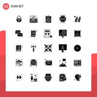 User Interface Pack of 25 Basic Solid Glyphs of work rest processor stop work pollution Editable Vector Design Elements