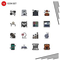 Pictogram Set of 16 Simple Flat Color Filled Lines of discover people firefighter building fire city Editable Creative Vector Design Elements