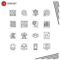 Set of 16 Vector Outlines on Grid for creative process income development coding Editable Vector Design Elements
