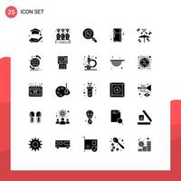 Editable Vector Line Pack of 25 Simple Solid Glyphs of connectivity music search drum fridge Editable Vector Design Elements