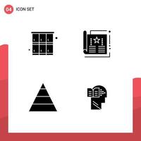 Set of 4 Commercial Solid Glyphs pack for cabinet career sport cover structure Editable Vector Design Elements