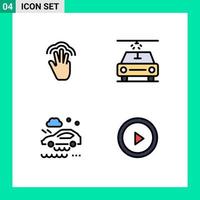 Group of 4 Filledline Flat Colors Signs and Symbols for fingers rain interface wash interface Editable Vector Design Elements