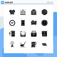 16 Thematic Vector Solid Glyphs and Editable Symbols of arrow laptop management sales analytics Editable Vector Design Elements