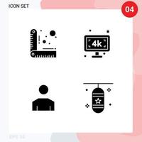 Universal Icon Symbols Group of 4 Modern Solid Glyphs of design people monitor tv boxing bag Editable Vector Design Elements