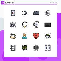 User Interface Pack of 16 Basic Flat Color Filled Lines of jewelry pie transportation digital science Editable Creative Vector Design Elements