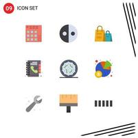 Mobile Interface Flat Color Set of 9 Pictograms of phone book directory symbols book shopping ad Editable Vector Design Elements