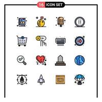 Set of 16 Modern UI Icons Symbols Signs for ecommerce pause drink online movie Editable Creative Vector Design Elements