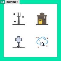 Editable Vector Line Pack of 4 Simple Flat Icons of fork film bus station movie Editable Vector Design Elements