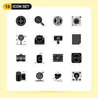 Pack of 16 Modern Solid Glyphs Signs and Symbols for Web Print Media such as holiday candy fasting the clock Editable Vector Design Elements