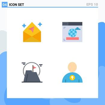 Mobile Interface Flat Icon Set of 4 Pictograms of arrow goal open web mountain Editable Vector Design Elements