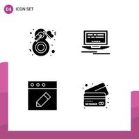 User Interface Pack of 4 Basic Solid Glyphs of beauty edit fashion web bank Editable Vector Design Elements