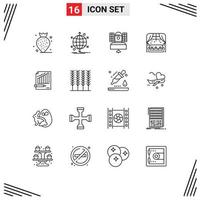 Universal Icon Symbols Group of 16 Modern Outlines of statistics window satellite living telecommunication Editable Vector Design Elements