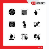 Set of 9 Vector Solid Glyphs on Grid for touchscreen fan right device compter Editable Vector Design Elements