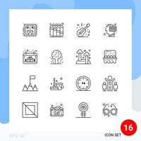 User Interface Pack of 16 Basic Outlines of mind head acoustic education musical Editable Vector Design Elements