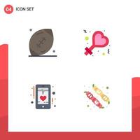 Modern Set of 4 Flat Icons Pictograph of american football ecg game sign mobile Editable Vector Design Elements