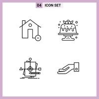 Modern Set of 4 Filledline Flat Colors and symbols such as buildings sweet house cake business Editable Vector Design Elements