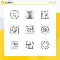 Group of 9 Modern Outlines Set for map graph canada dots calendar Editable Vector Design Elements