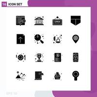 16 User Interface Solid Glyph Pack of modern Signs and Symbols of upload document government shield hotel Editable Vector Design Elements