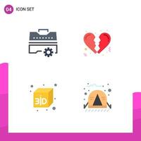 Set of 4 Modern UI Icons Symbols Signs for construction camp tools love travel Editable Vector Design Elements