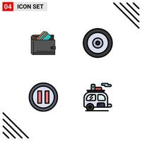 Pictogram Set of 4 Simple Filledline Flat Colors of wallet web dollar mobile music Editable Vector Design Elements