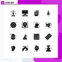 Set of 16 Vector Solid Glyphs on Grid for promote launching pc launch invoice Editable Vector Design Elements