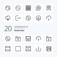 paquete de iconos de 20 líneas multimedia como servidor de documentos onda nube multimedia vector