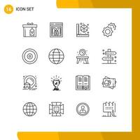 Group of 16 Modern Outlines Set for target mobile cube setting gear Editable Vector Design Elements