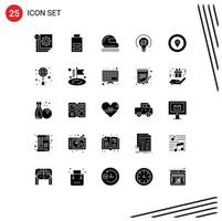 Group of 25 Modern Solid Glyphs Set for bulb insight user data goal keeper Editable Vector Design Elements