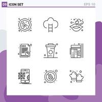 Modern Set of 9 Outlines Pictograph of coffee seo prize paper romance Editable Vector Design Elements