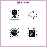 Set of 4 Commercial Solid Glyphs pack for balloons world cloud data gift Editable Vector Design Elements