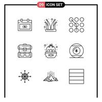 paquete de iconos de vector de stock de 9 signos y símbolos de línea para elementos de diseño de vector editables de clave de paso de seguridad de bromista de viaje de bolsa