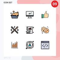 conjunto de pictogramas de 9 colores planos de línea de llenado simple de palos de gráfico apreciar elementos de diseño de vector editables de tambor de música