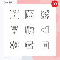 User Interface Pack of 9 Basic Outlines of roll cleaning time funnel filtering Editable Vector Design Elements