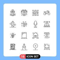 16 User Interface Outline Pack of modern Signs and Symbols of thermal energy radioactivity process radiation motorcycle Editable Vector Design Elements