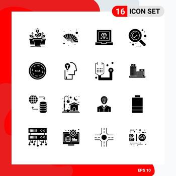 conjunto de 16 glifos sólidos vectoriales en la cuadrícula para el estudio del comercio programación de dinero del viento elementos de diseño vectorial editables vector