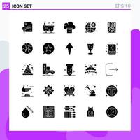 Pack of 25 creative Solid Glyphs of global temperature cloud security lock Editable Vector Design Elements