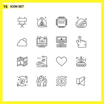 Group of 16 Outlines Signs and Symbols for sky marketing processor cloud technology Editable Vector Design Elements