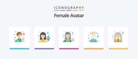 Female Avatar Flat 5 Icon Pack Including church. profession. blog. female. writer. Creative Icons Design vector